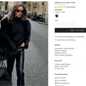 Commense Black Faux Fur Collar Jacket